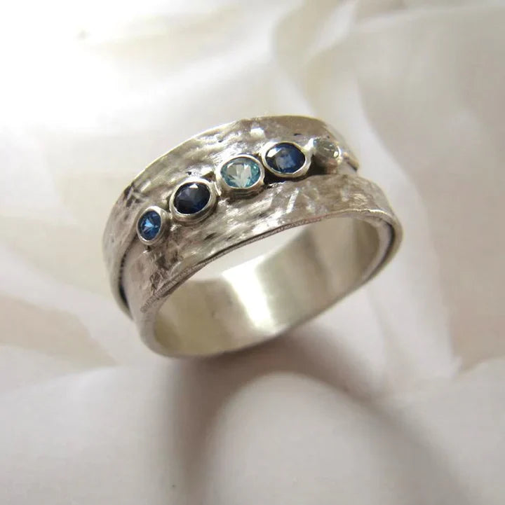 Anillo Azul Incrustaciones en Plata