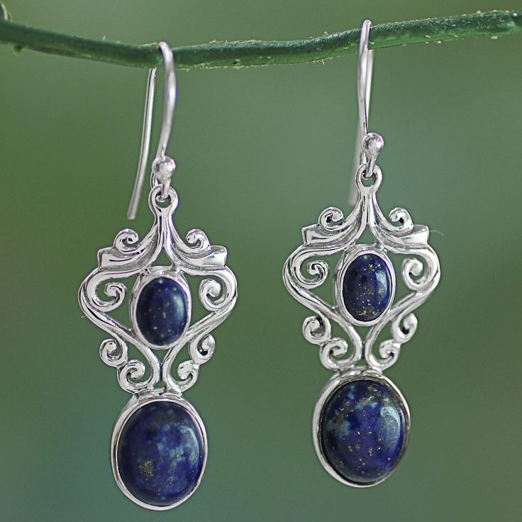 Caravanas Vintage Piedra Azul Plata