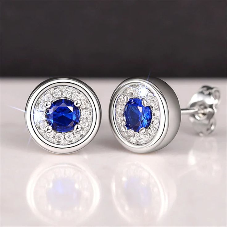 Caravanas con Cristal Azul Brillante en Plata Vintage