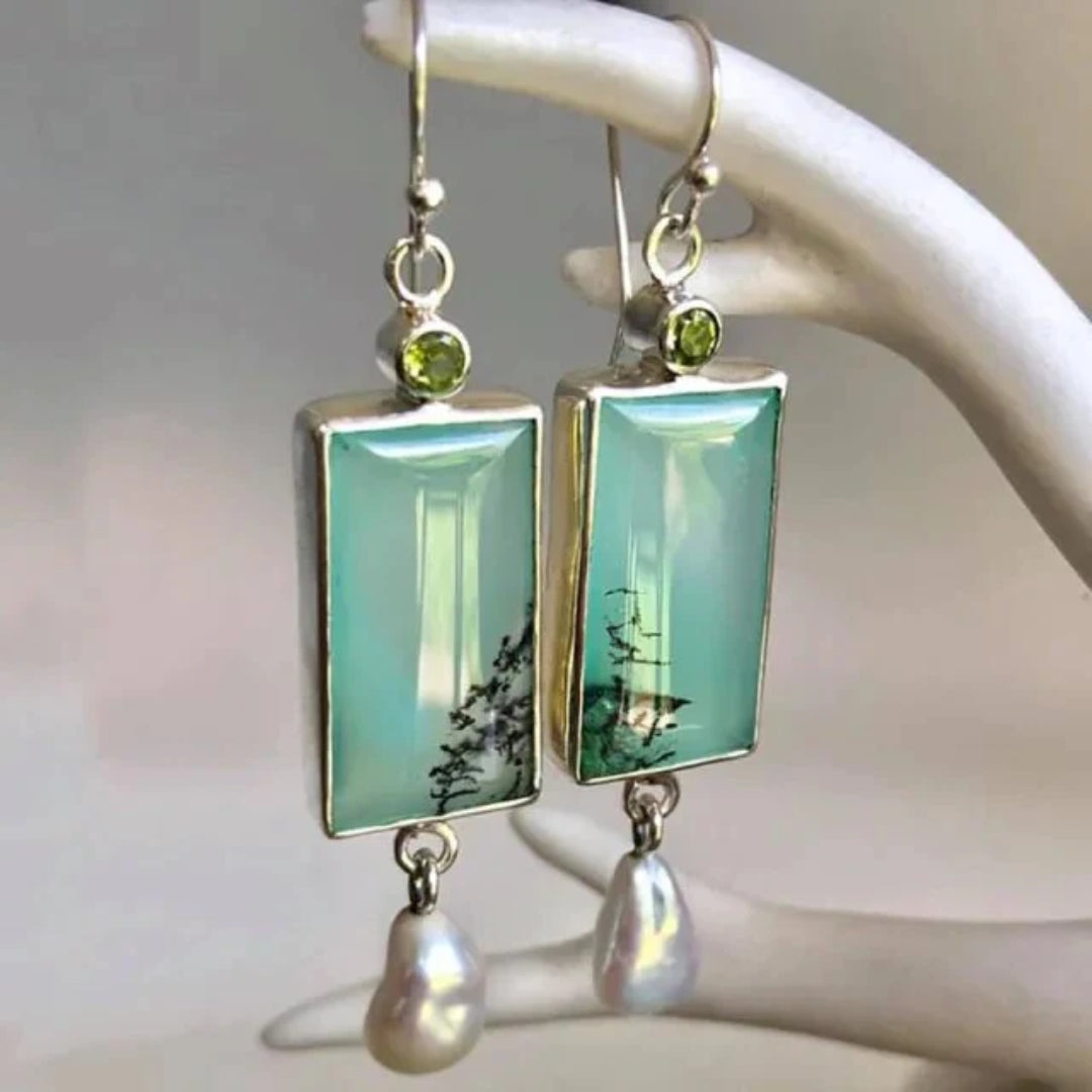 Caravanas Vintage Turquesa y Perlas