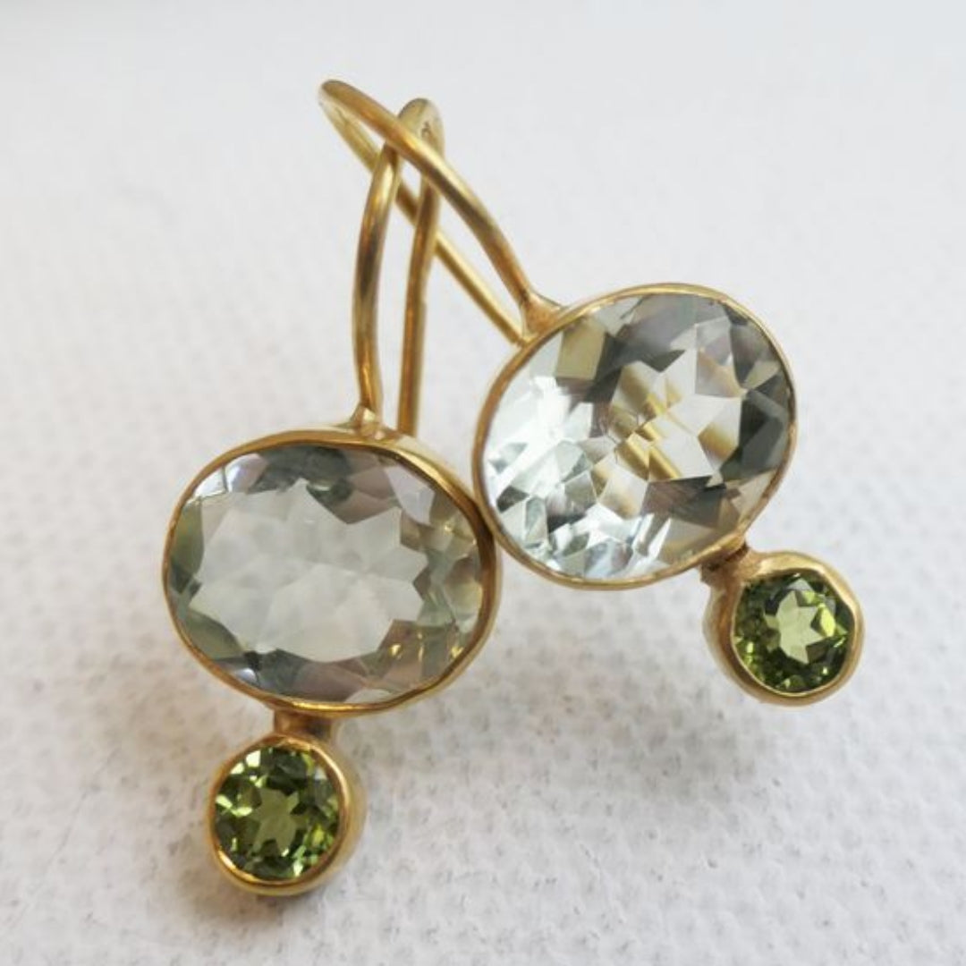 Caravanas Cristales Verdes Vintage en Oro