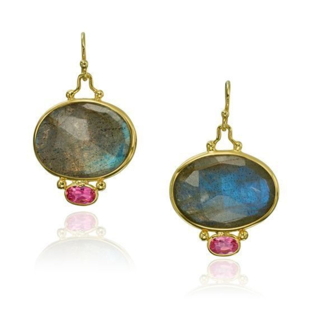 Caravanas Cristal Azul con Circonita Roja Vintage