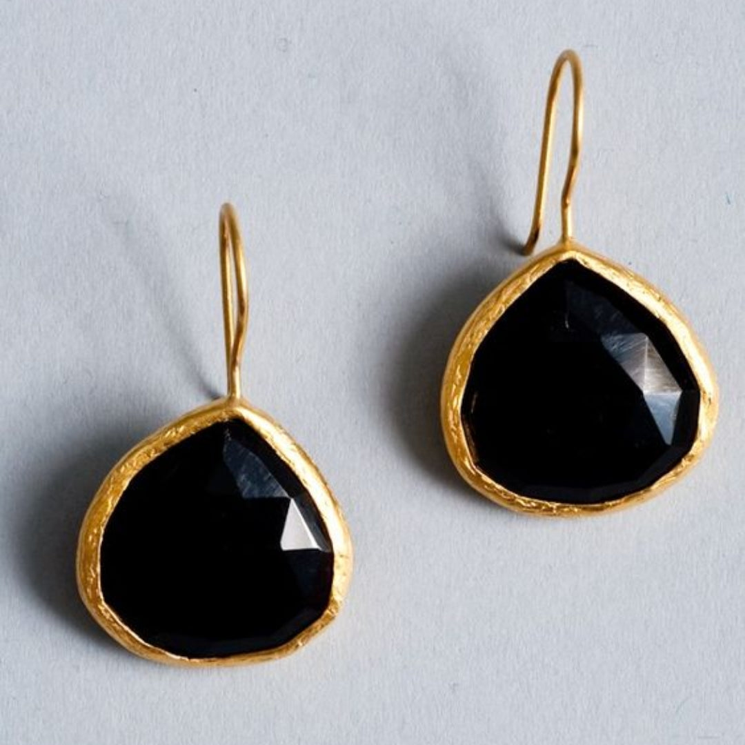 Caravanas Piedra Negra Vintage en Oro