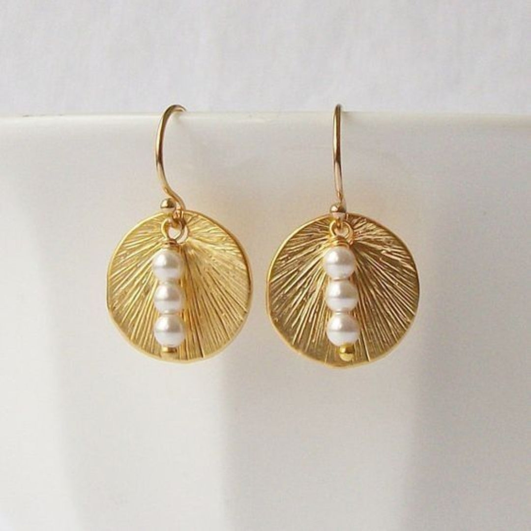 Caravanas Triple Perla en Oro Vintage