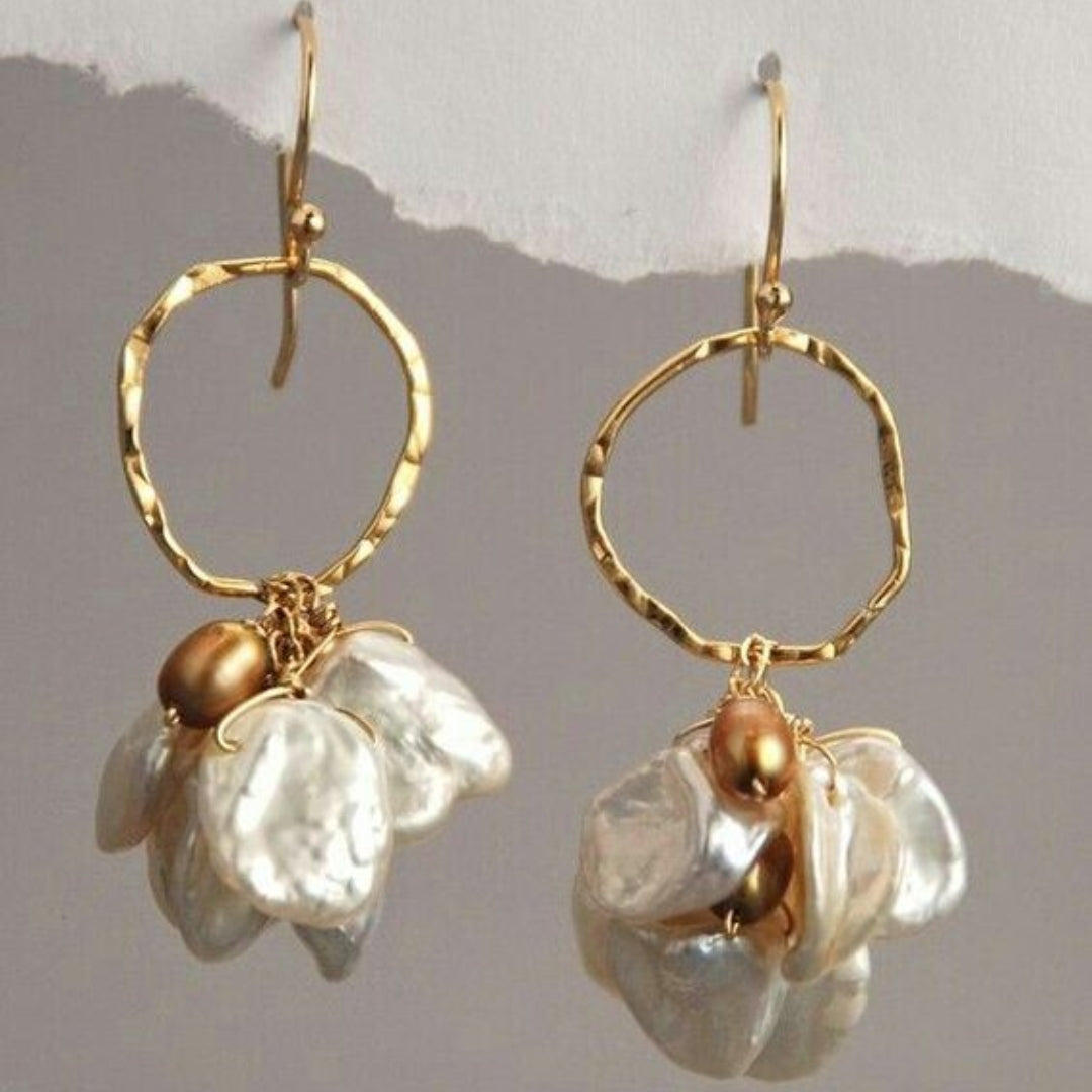 Caravanas Blancos en Oro Vintage