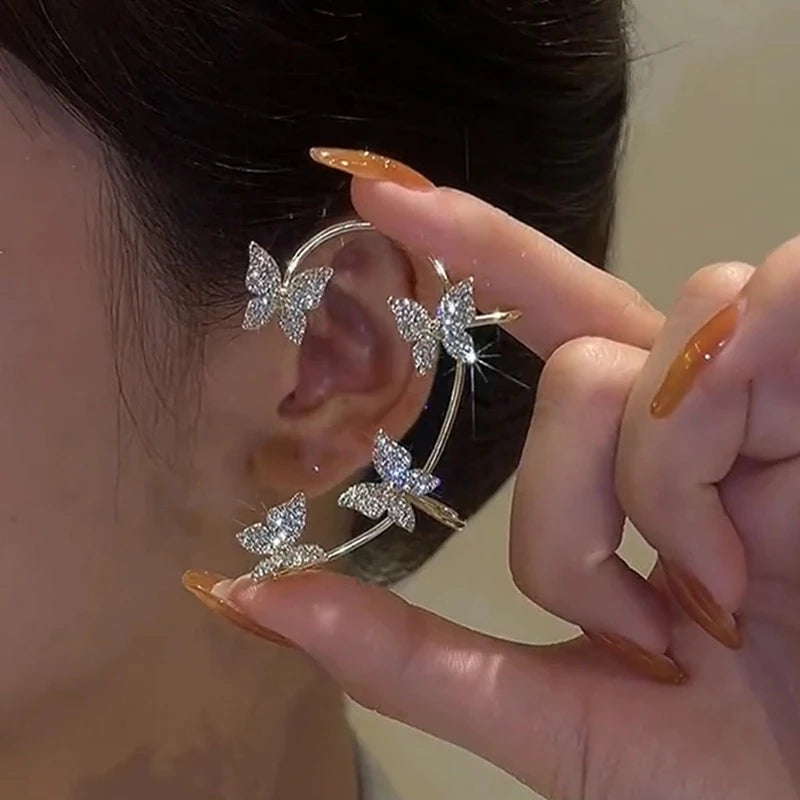 Caravanas Estilo Clip de Mariposas Brillantes en Plata
