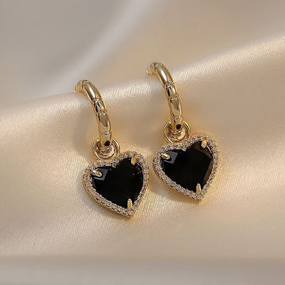 Caravanas de Corazón Negro en Oro