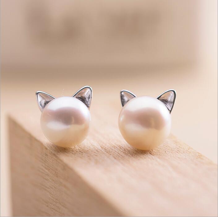 Caravanas Gatitos con Perlitas Cultivadas y Plata