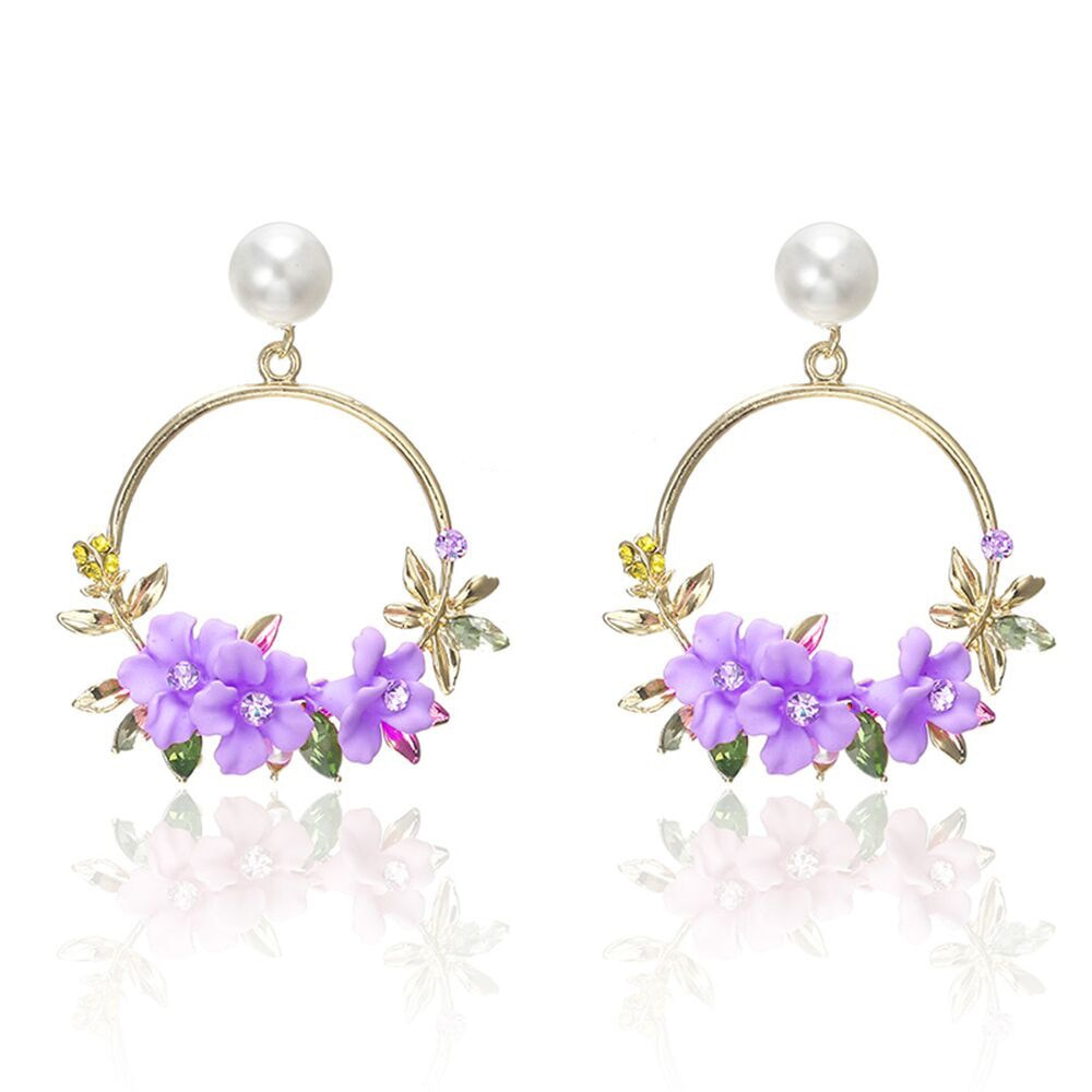 Caravanas de Flores y Perlas en Oro