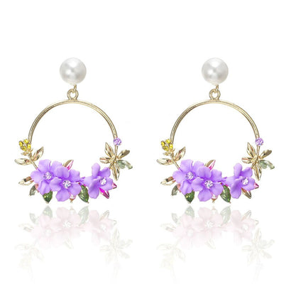 Caravanas de Flores y Perlas en Oro