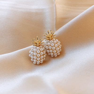 Caravanas Piñas Tropicales con Perlas Incrustadas