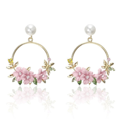 Caravanas de Flores y Perlas en Oro