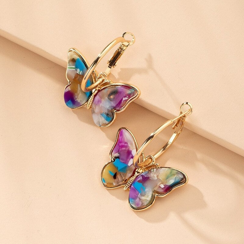 Caravanas Mariposa de Cristal con Esmalte Pintado a Mano