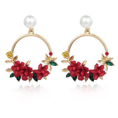 Caravanas de Flores y Perlas en Oro