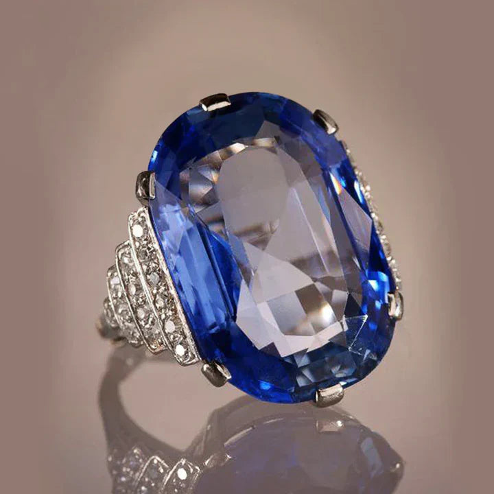Anillo Cristalino Azul Vintage en Plata