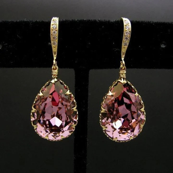 Caravanas Rosados Gota Cristal en Oro