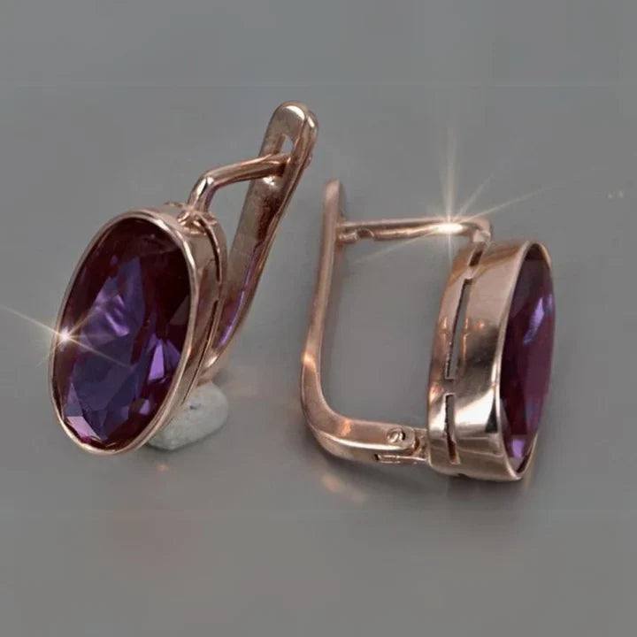 Caravanas Granates Cristal en Oro Rosa