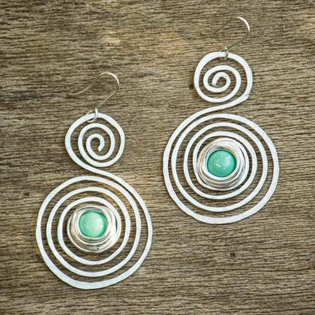 Caravanas Vintage Espirales con Piedra Turquesa en Plata