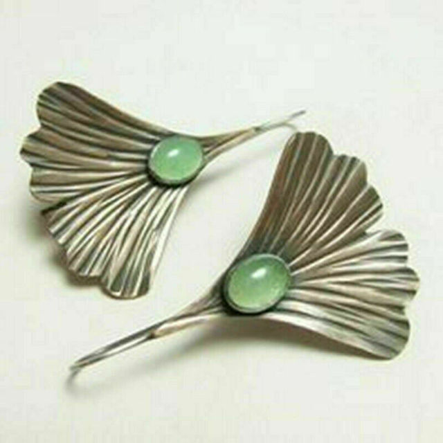 Caravanas de Hoja en Plata con Cristal Verde