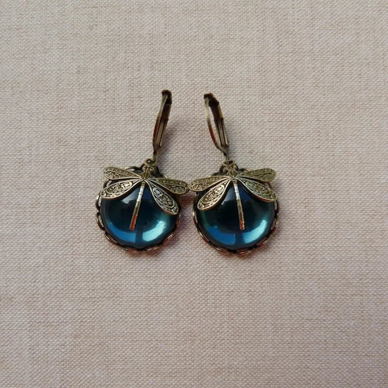 Caravanas de Libélula con Cristal en Oro Antiguo