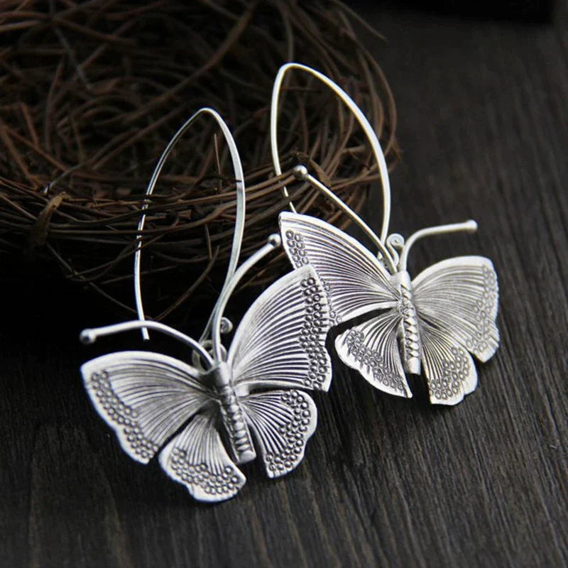 Caravanas de Mariposa Vintage en Plata