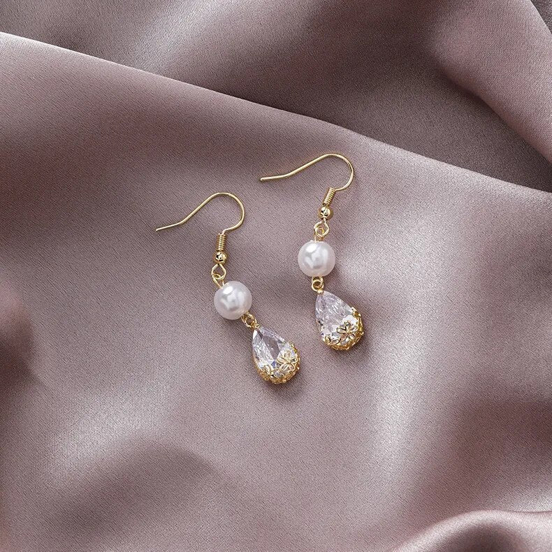 Caravanas Gota Cristal con Perlas
