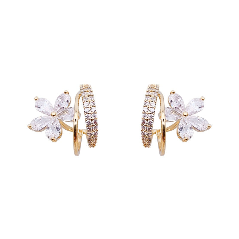 Caravanas Florales con Circonitas en Oro
