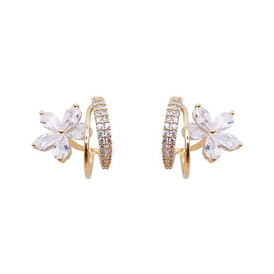 Caravanas Florales con Circonitas en Oro