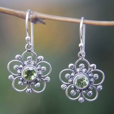 Caravanas Colgantes Vintage Flor Circonita Verde