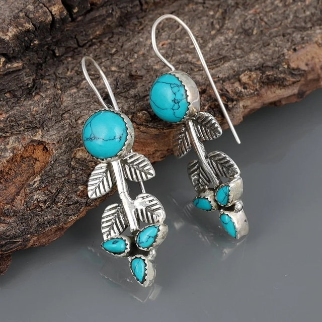 Caravanas Boho de Plata con Piedra Turquesa