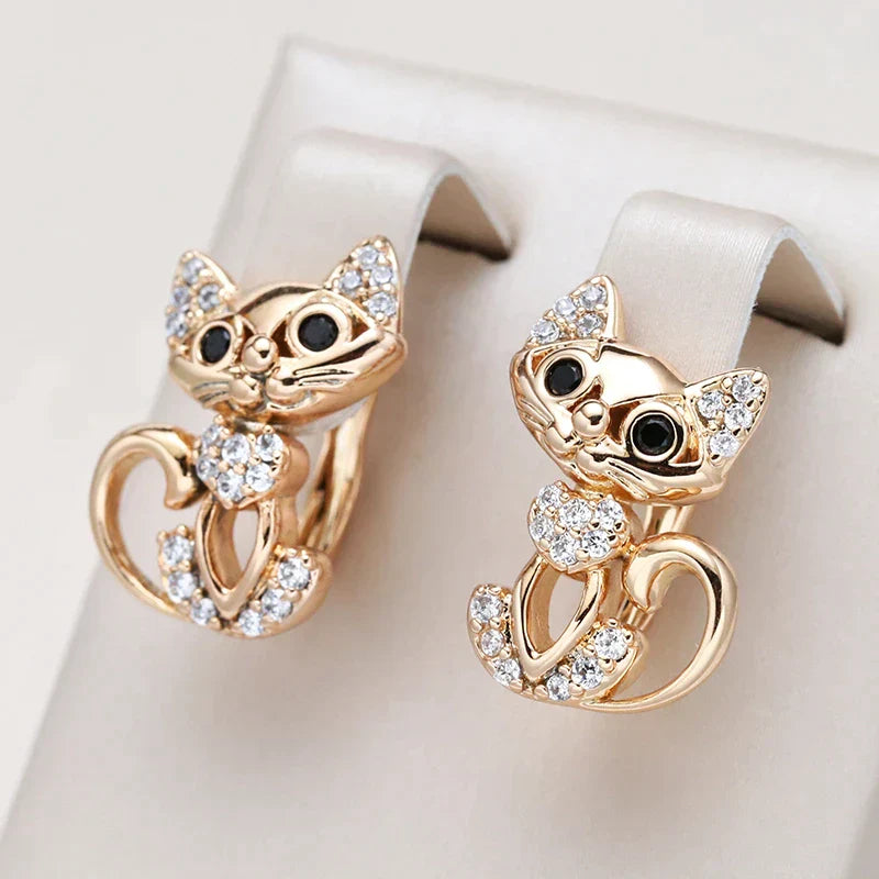 Caravanas Gatitos Brillantes Elegantes en Oro