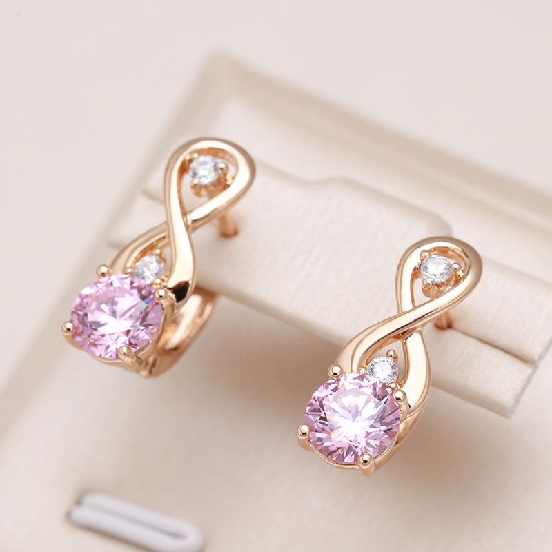Caravanas Elegantes de Circonio Rosa en Oro