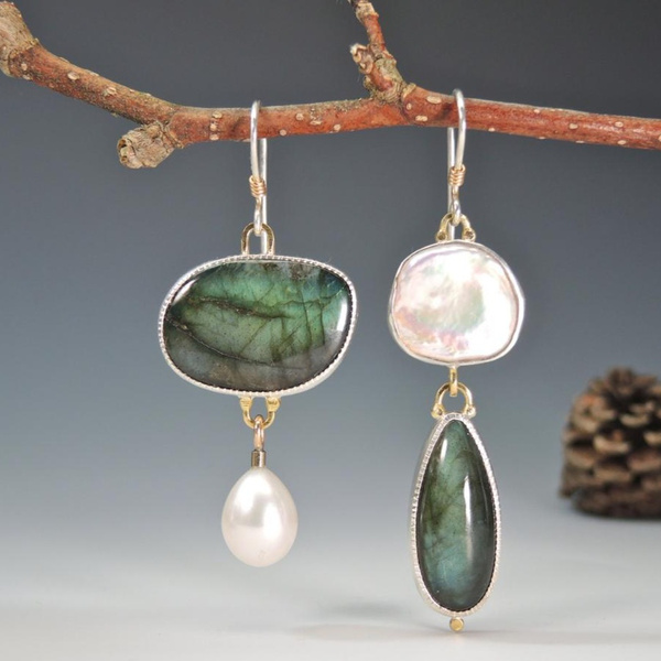 Caravanas Vintage de Piedras Naturales en Plata