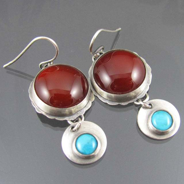 Caravanas Vintage Rojos y Azules en Plata