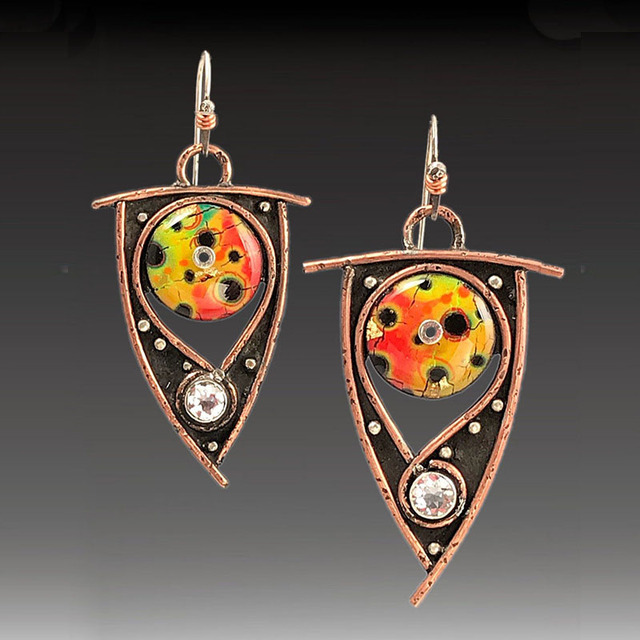 Caravanas Vintage con Circonita y Esmalte en Bronce