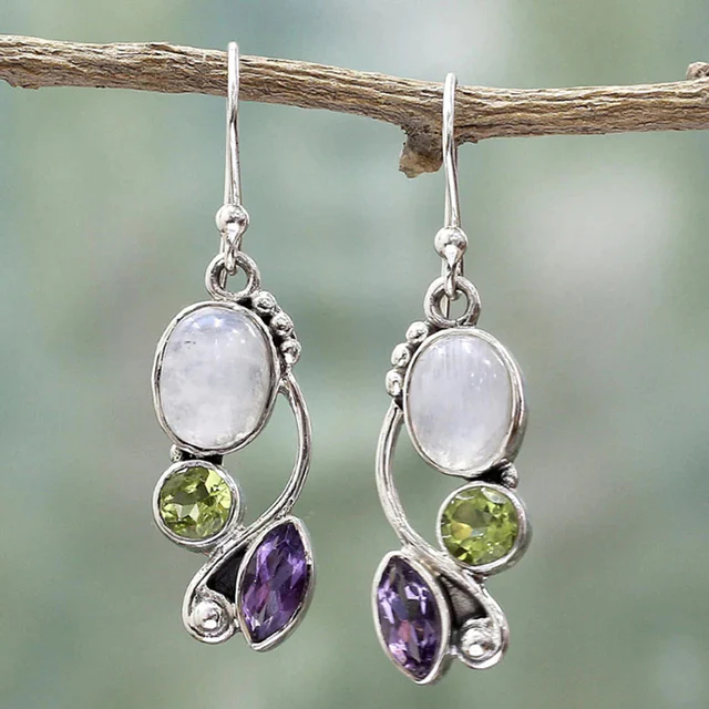 Caravanas de Cristales con Piedra Lunar Vintage