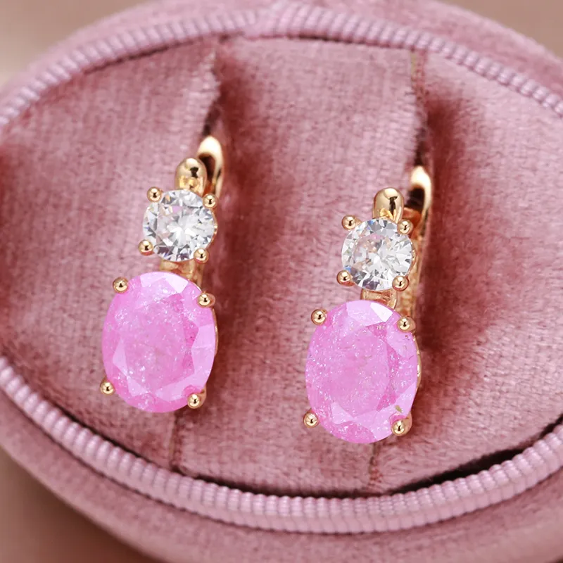 Caravanas Elegantes Cristal Rosado Dorados