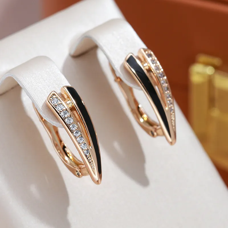 Caravanas Elegantes Negros Brillantes Dorados