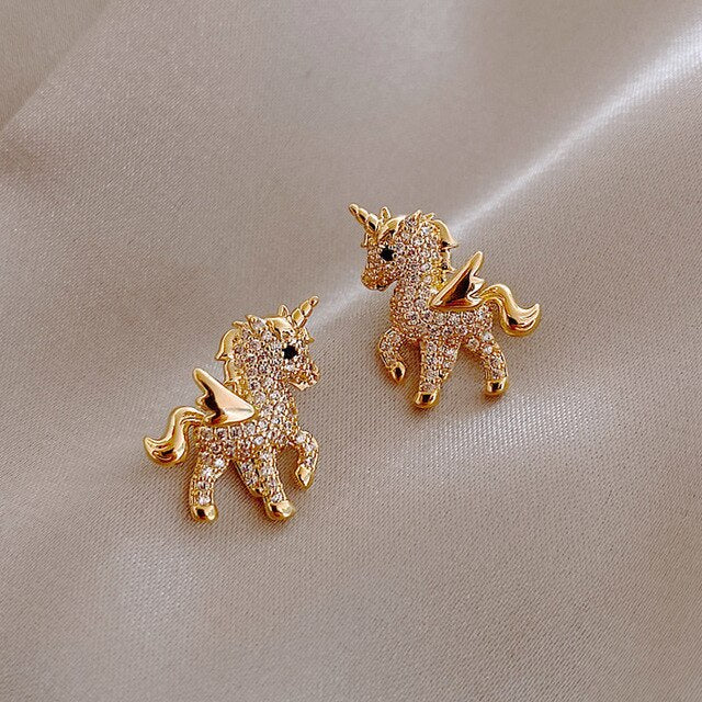 Caravanas de Unicornio Brillantes en Oro