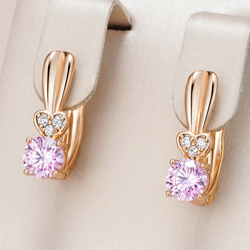 Caravanas Elegantes Corazón con Circonio Rosa