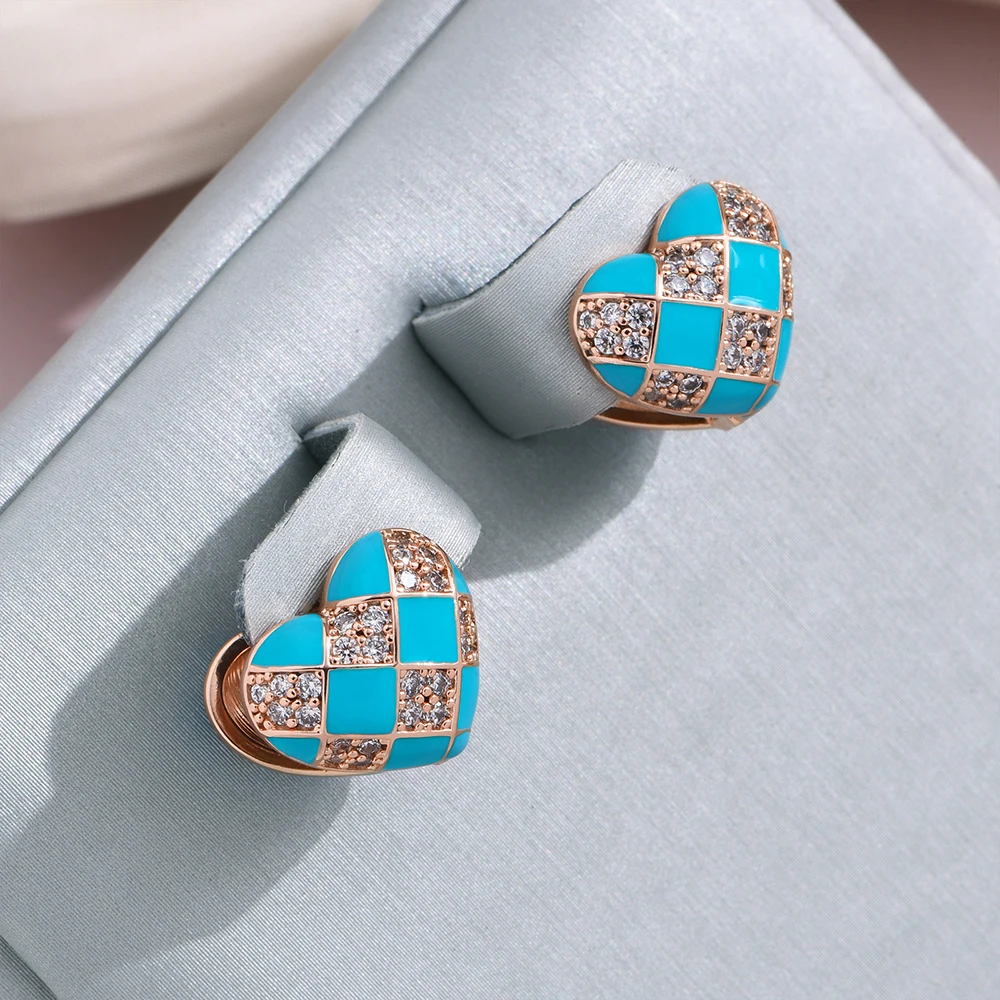 Caravanas Elegantes Corazón de Esmalte Azul