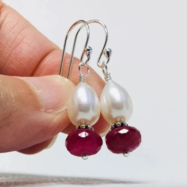 Caravanas Perlas con Cristal Rojo Vintage