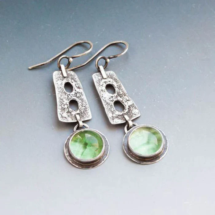Caravanas Cristal Verde Vintage en Plata