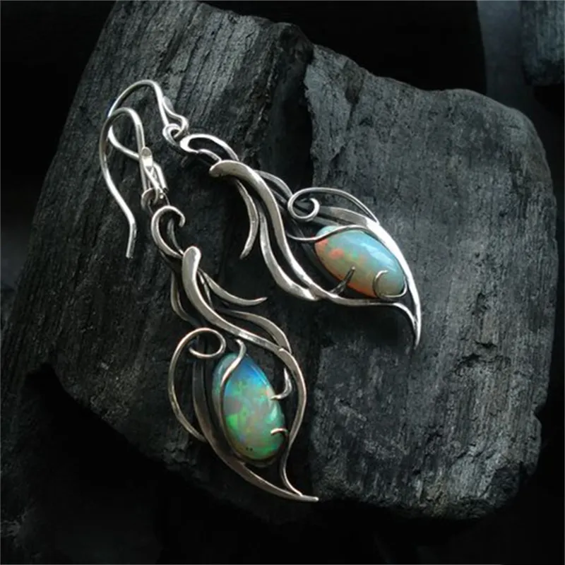 Caravanas Ópalo Azul Vintage en Plata
