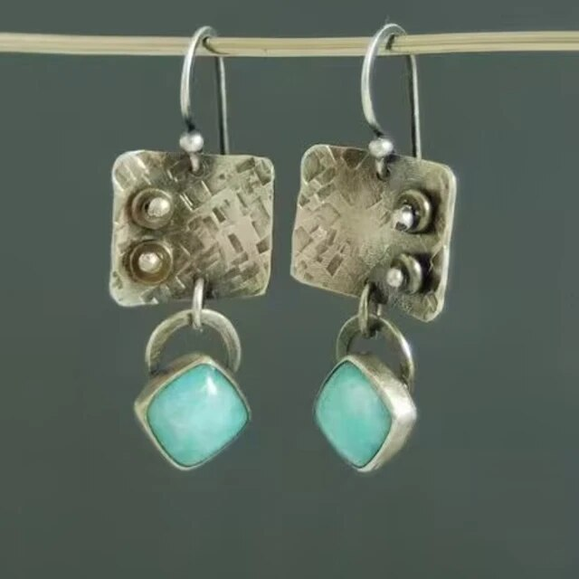 Caravanas Vintage Turquesa en Plata
