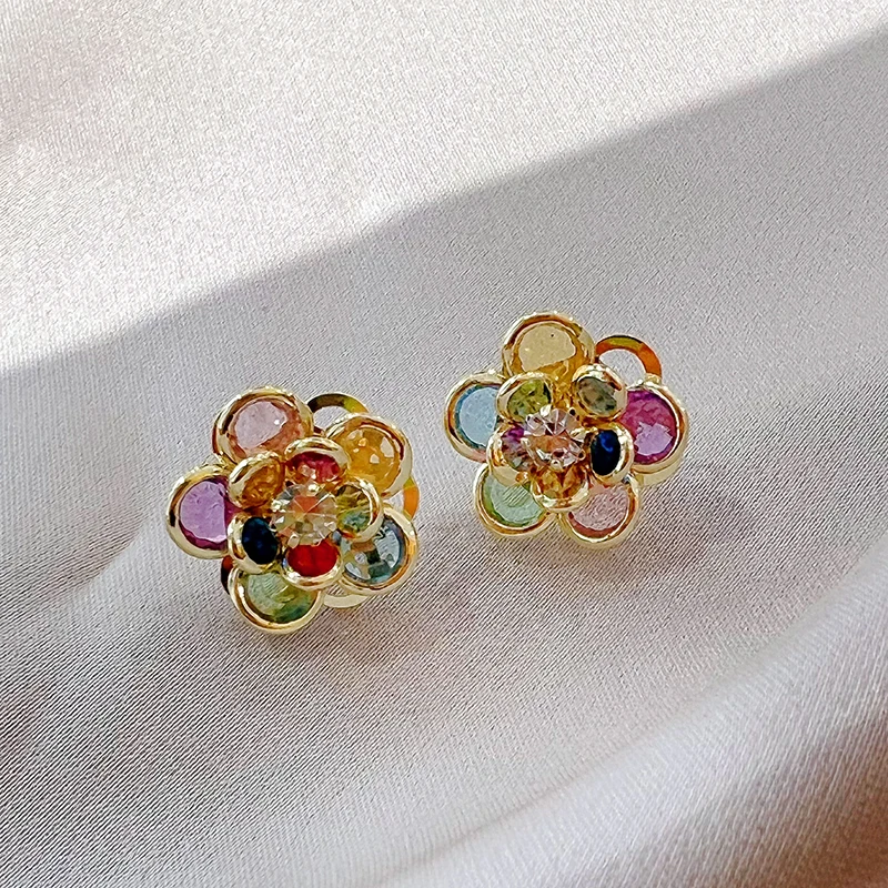 Elegantes Caravanas Flor de Cristal de Colores
