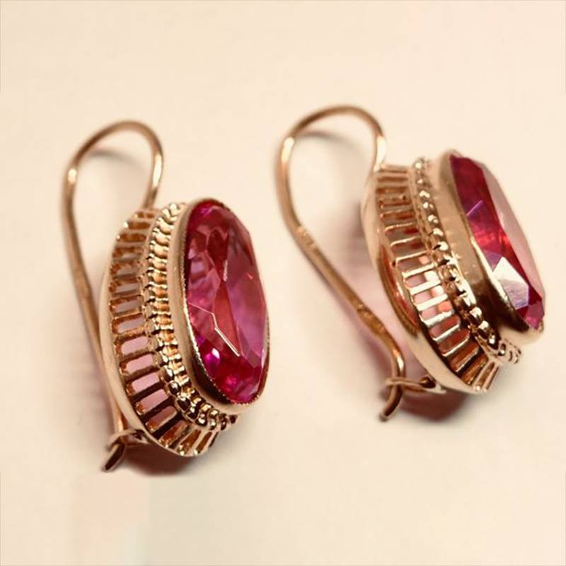 Caravanas Rojos en Oro Rosado Vintage