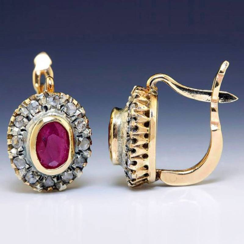 Caravanas Brillantes con Cristal Rojo Vintage