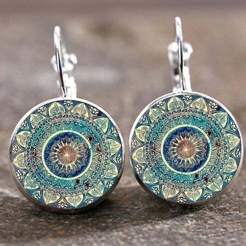 Caravanas Mandala Azul Redondos Vintage