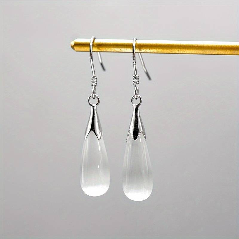 Caravanas Colgantes de Cristal Blanco Vintage